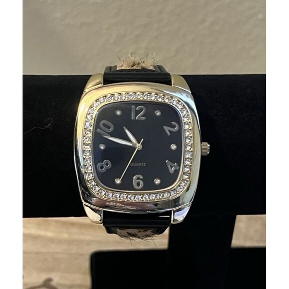 Adrienne Vittadini Womens Rhinestone Calf Hair Cheetah Print Leather Wrist Watch - Picture 5 of 11